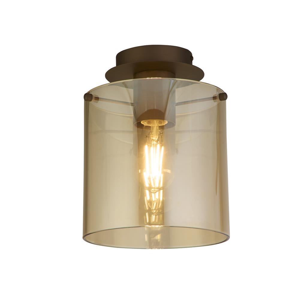 Sweden Single Flush Ceiling Light In Mocha Finish With Amber Glass 88911-1MO