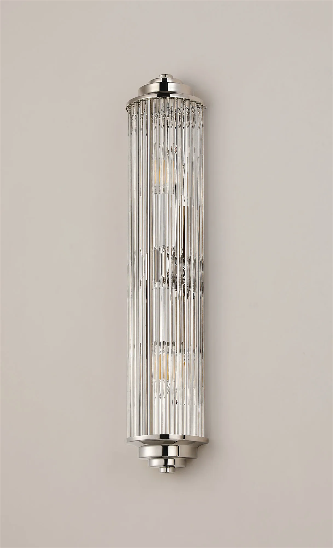 Pillar 2 Light Bathroom Wall Light In Polished Nickel And Clear Glass Rods IP44 E14