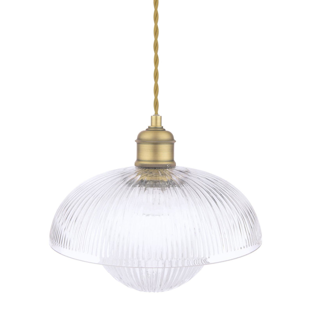 Laura Ashley Billham Pendant Matt Antique Brass and Ribbed Glass LA3756651-Q