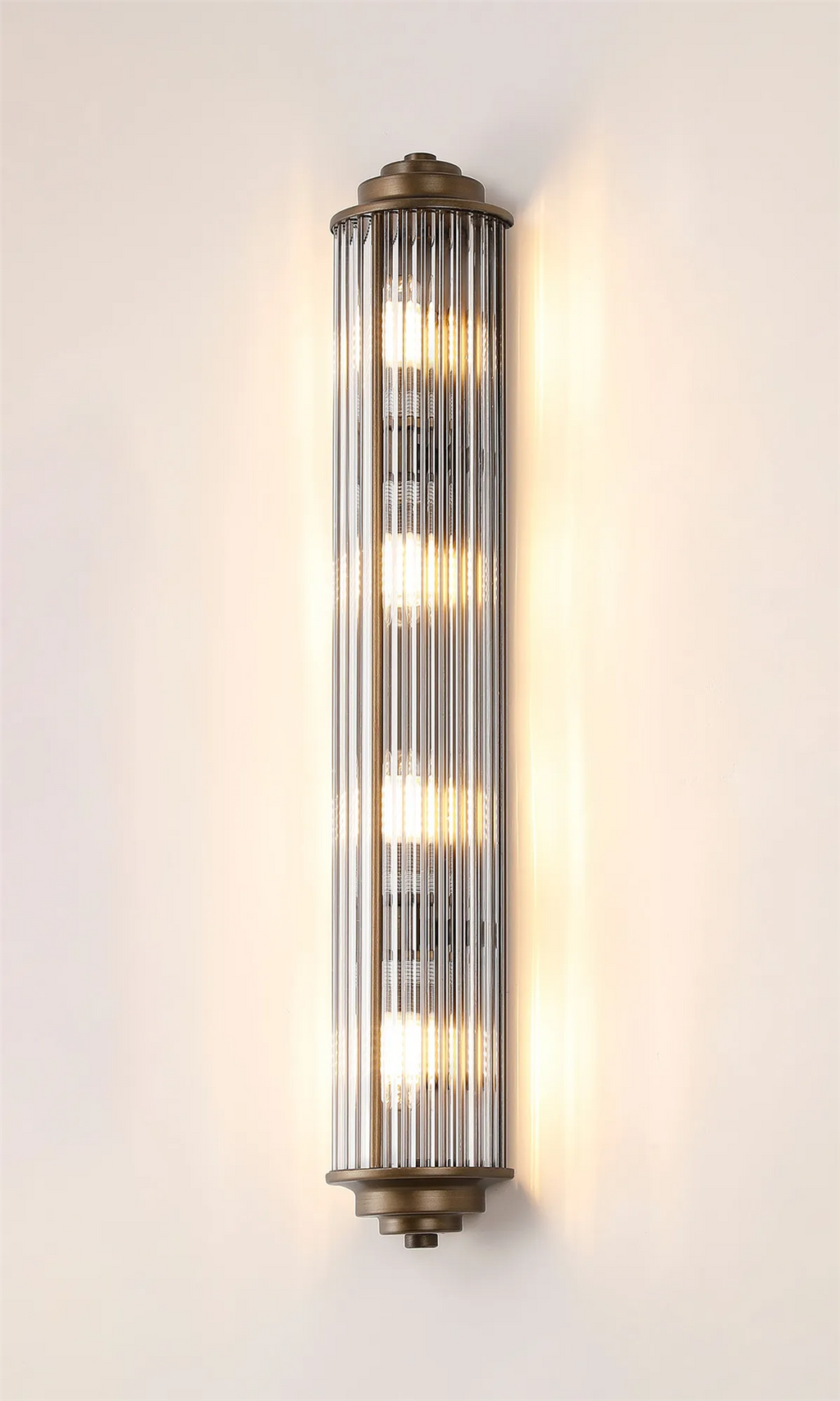 Pillar 4 Light Bathroom Wall Light In Bronze And Clear Glass Rods IP44 G9