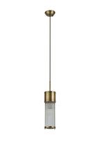 Pillar Bathroom Single Ceiling Pendant Light In Antique Brass And Clear Glass Rods IP44 E14