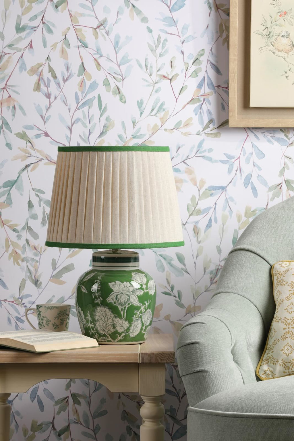 Laura Ashley Colwich Table Lamp Green Ceramic and Antique Brass With Shade LA3756733-Q