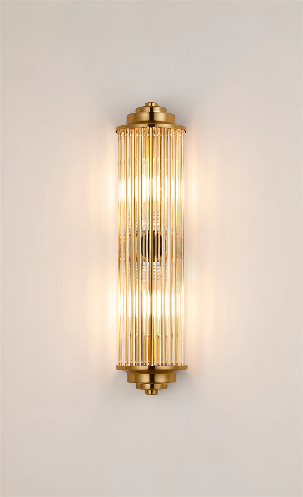 Pillar 2 Light Bathroom Wall Light In Gold And Clear Glass Rods IP44 G9