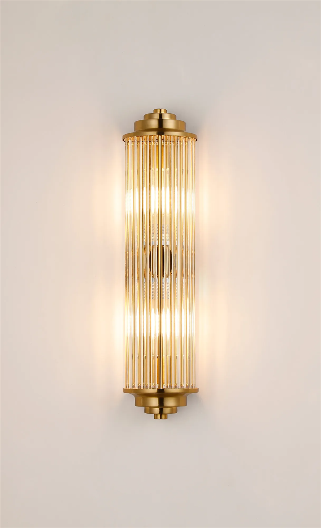 Pillar 2 Light Bathroom Wall Light In Gold And Clear Glass Rods IP44 G9