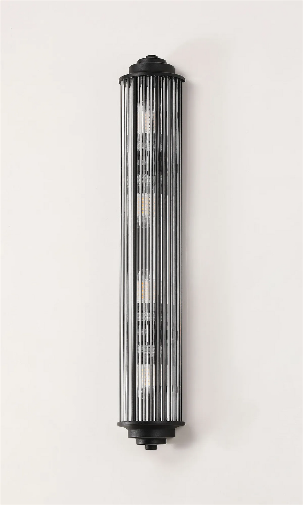 Pillar 4 Light Bathroom Wall Light In Satin Black And Clear Glass Rods IP44 G9