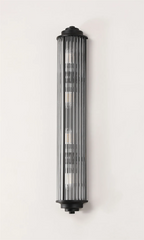 Pillar 4 Light Bathroom Wall Light In Satin Black And Clear Glass Rods IP44 G9