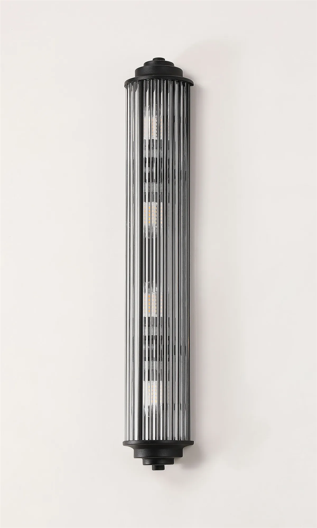 Pillar 4 Light Bathroom Wall Light In Satin Black And Clear Glass Rods IP44 G9
