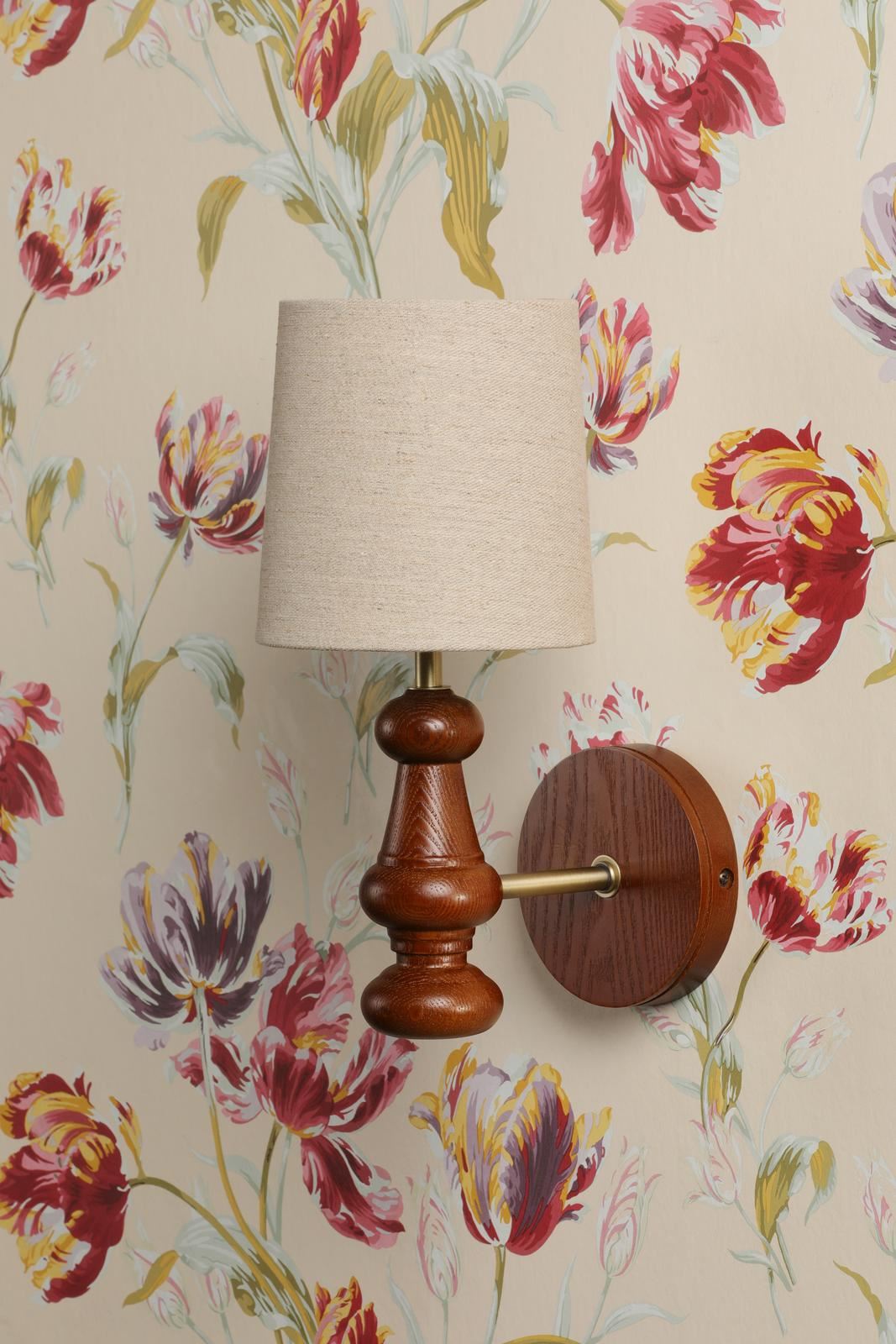 Laura Ashley Millbrook Wall Light Dark Wood and Industrial Brass With Shade LA3756745-Q
