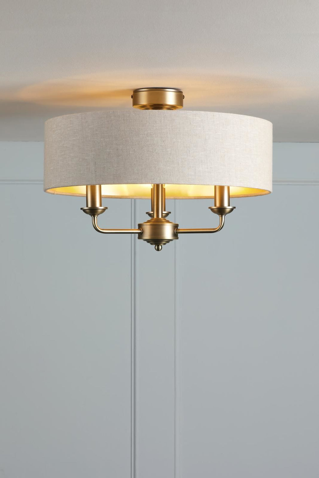 Laura Ashley Sorrento 3 Light Semi-Flush Matt Antique Brass With Natural Shade LA3756750-Q