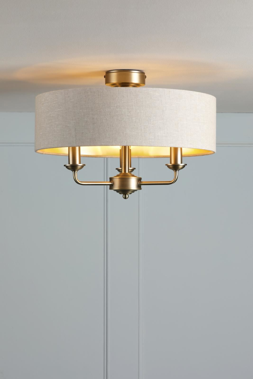 Laura Ashley Sorrento 3 Light Semi-Flush Matt Antique Brass With Natural Shade LA3756750-Q