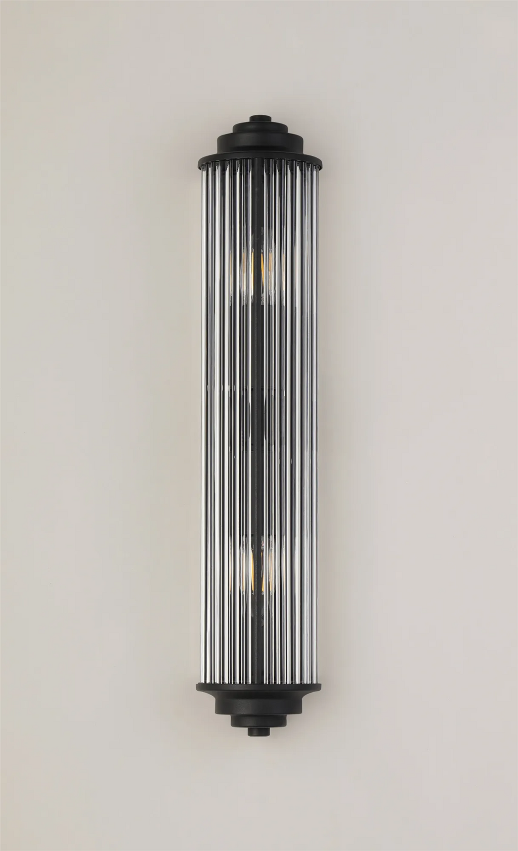 Pillar 2 Light Bathroom Wall Light In Satin Black And Clear Glass Rods IP44 E14