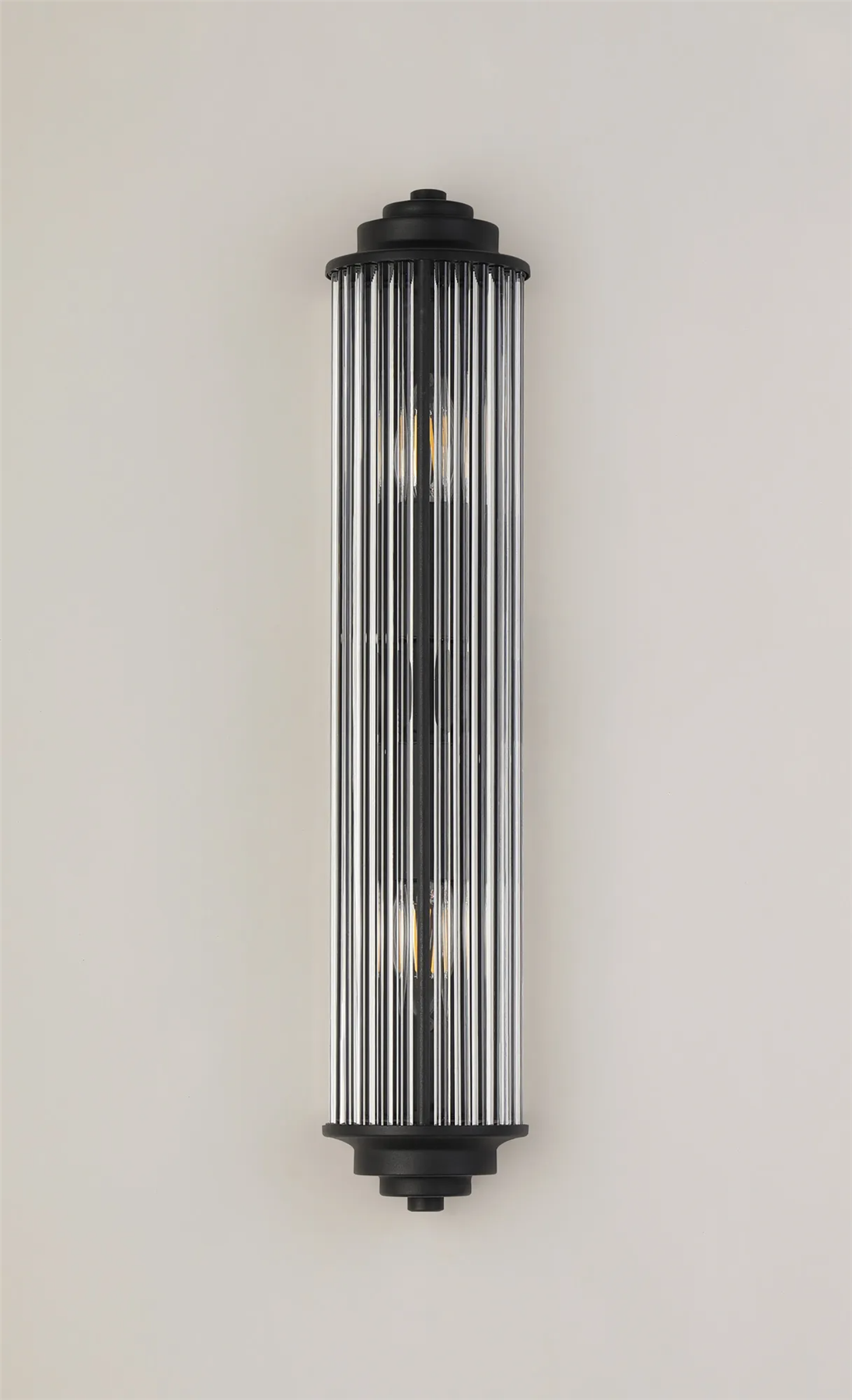 Pillar 2 Light Bathroom Wall Light In Satin Black And Clear Glass Rods IP44 E14
