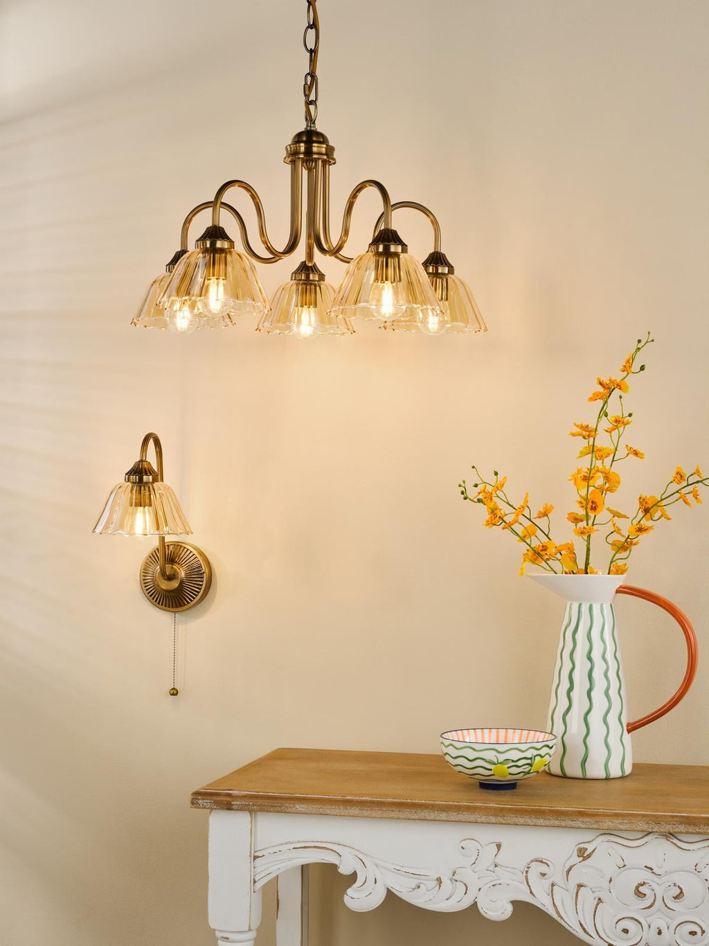 Erika 5 Light Pendant Antique Bronze and Amber Glass ERI0563