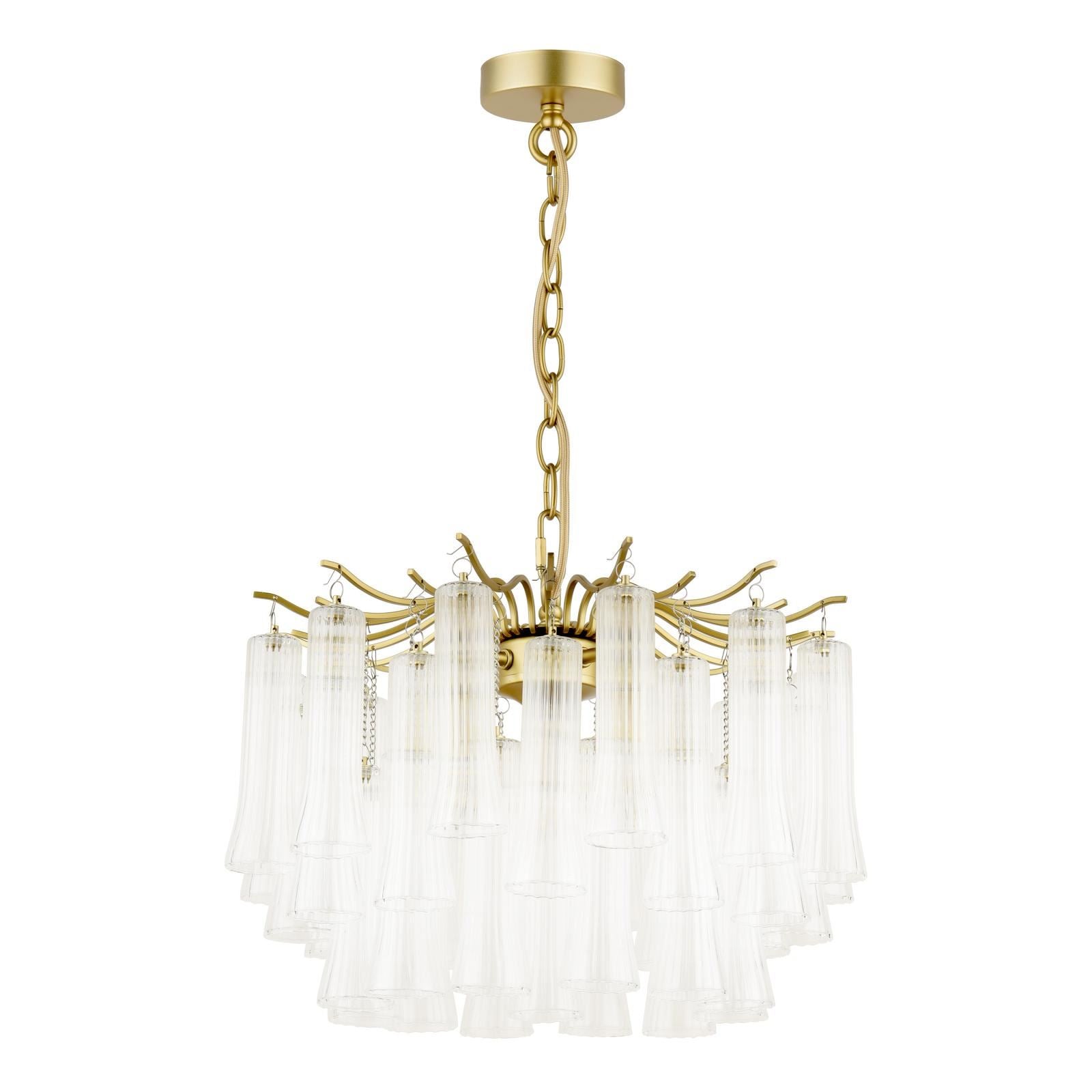 Laura Ashley Penlee 4 Light Pendant Matt Antique Brass and Ribbed Glass LA3756709-Q