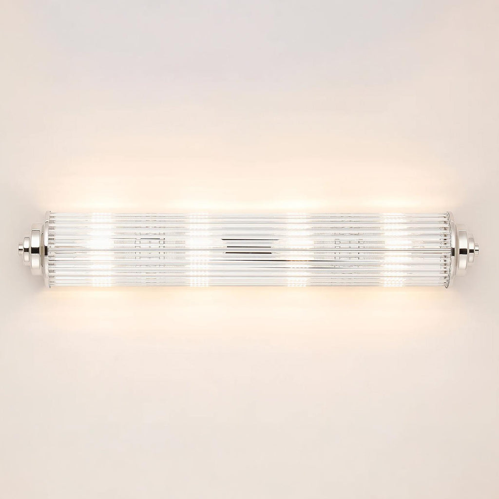 Pillar 4 Light Bathroom Wall Light In Polished Nickel And Clear Glass Rods IP44 G9