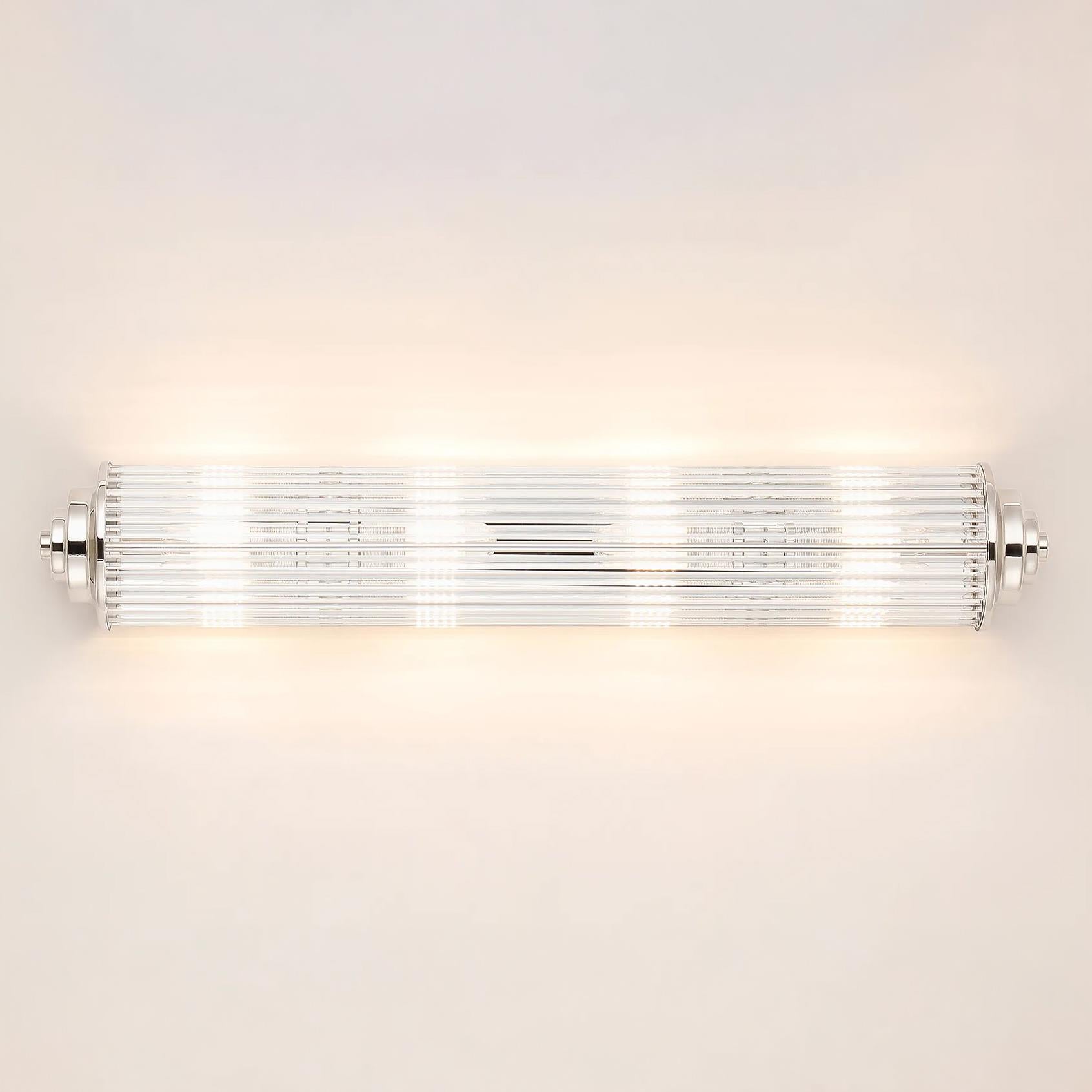 Pillar 4 Light Bathroom Wall Light In Polished Nickel And Clear Glass Rods IP44 G9