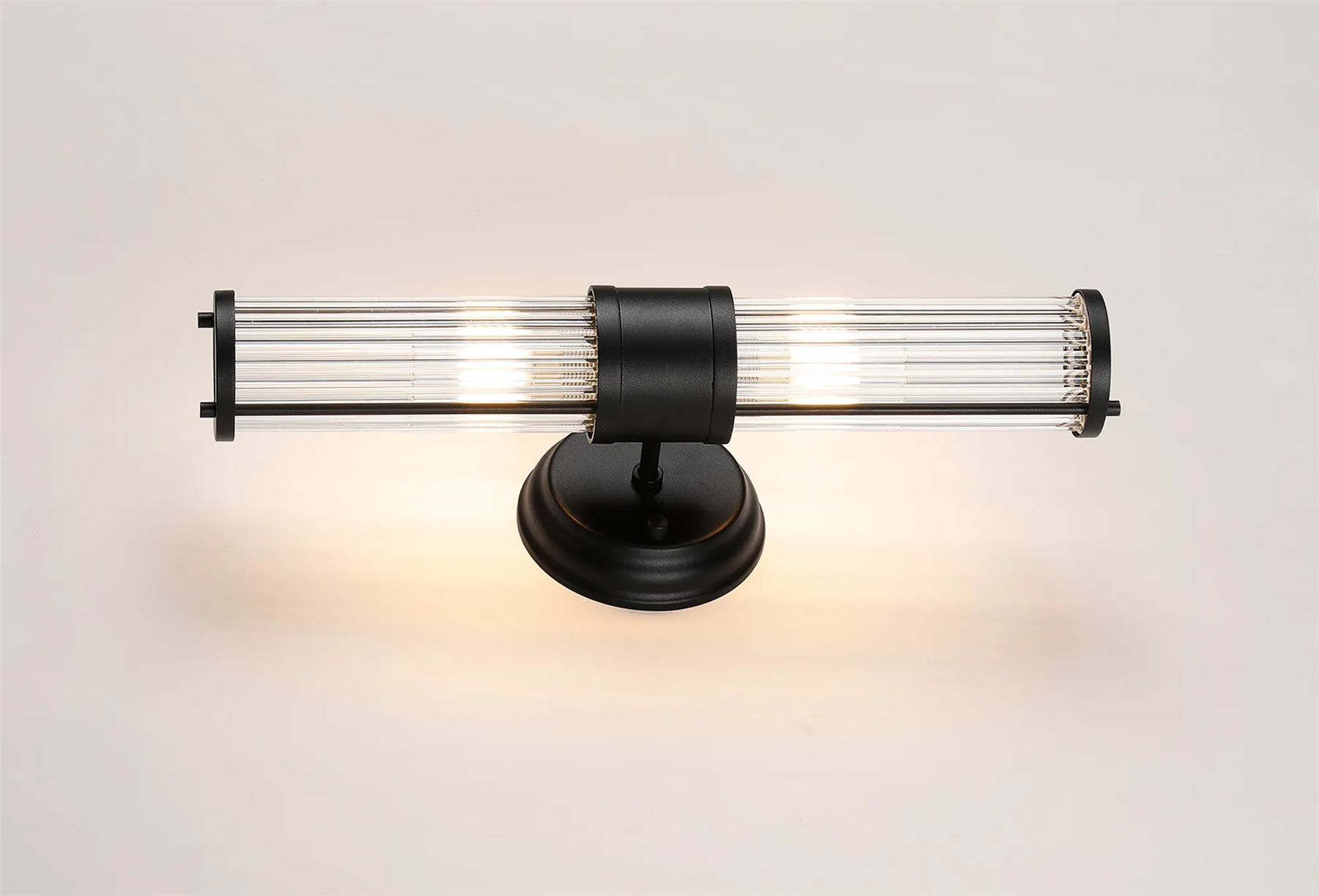 Pillar Up And Down 2 Light Bathroom Wall Light In Satin Black And Clear Glass Rods IP44 E14