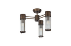 Pillar 3 Light Bathroom Semi Flush Ceiling Light In Bronze And Clear Glass Rods IP44 E14