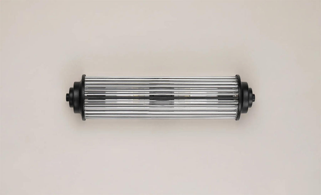 Pillar 2 Light Bathroom Wall Light In Satin Black And Clear Glass Rods IP44 G9