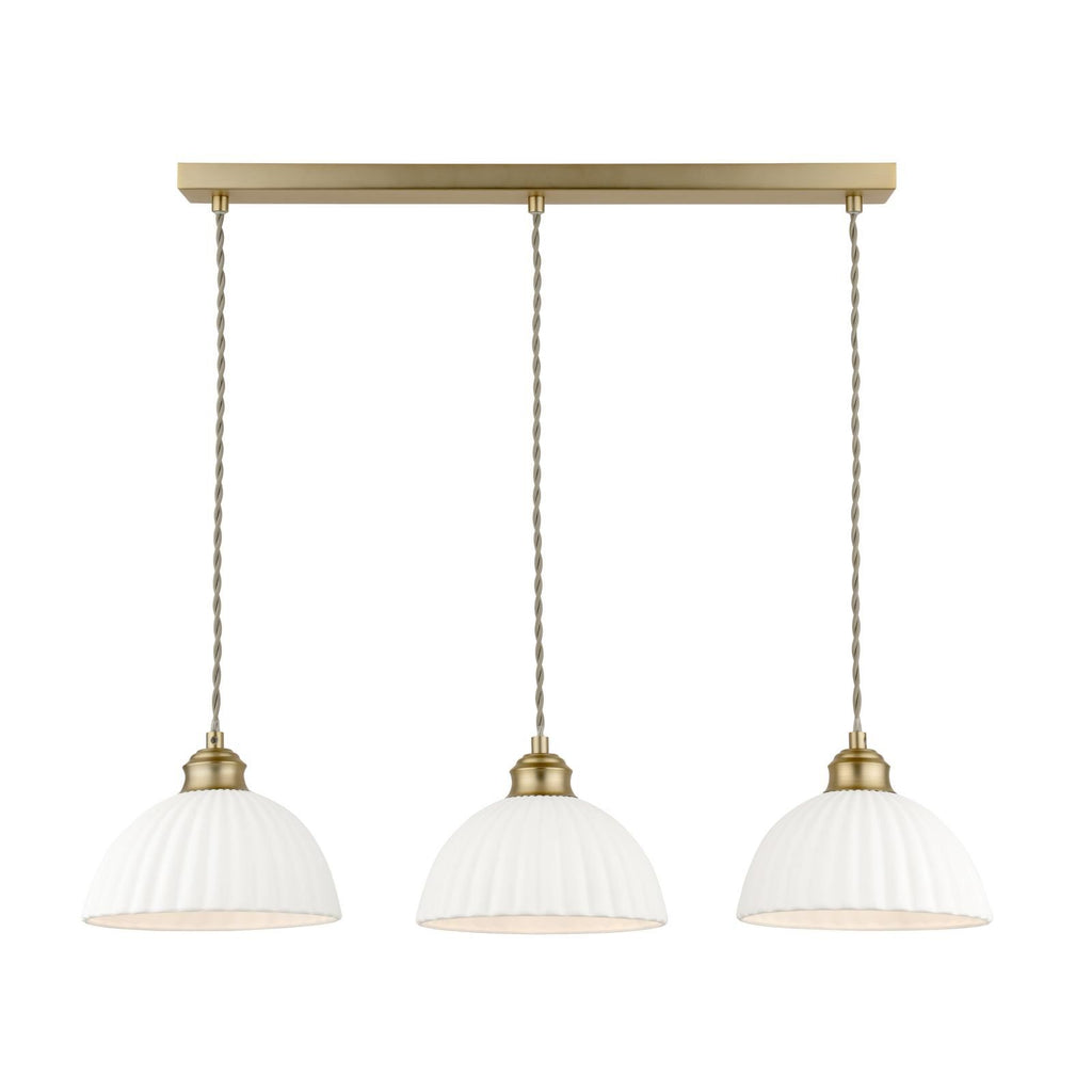 Laura Ashley Durford 3 Light Bar Pendant Matt Antique Brass and White Ceramic LA3756727-Q