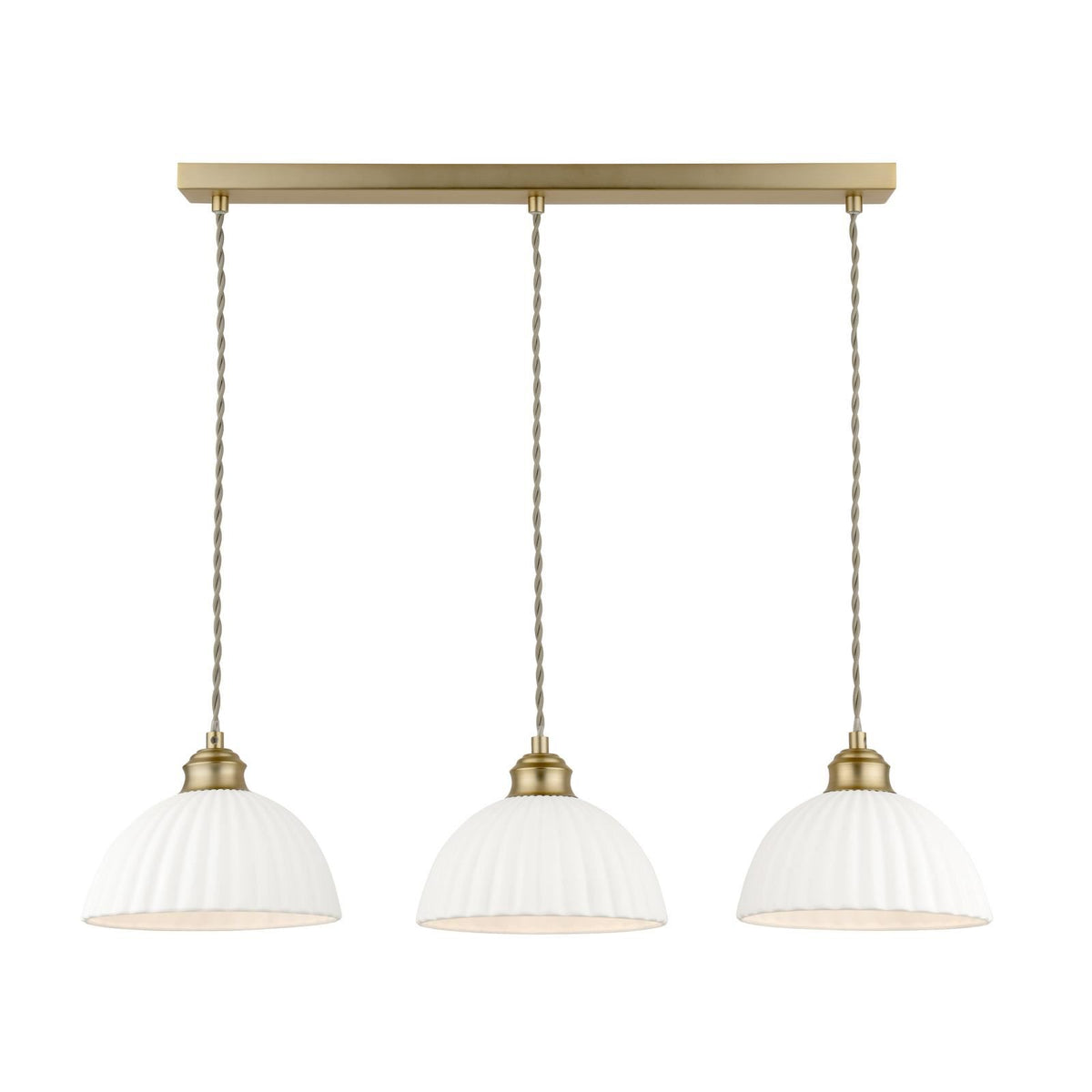 Laura Ashley Durford 3 Light Bar Pendant Matt Antique Brass and White Ceramic LA3756727-Q