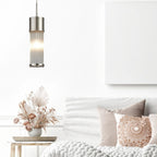 Pillar Bathroom Single Ceiling Pendant Light In Polished Nickel And Clear Glass Rods IP44 E14