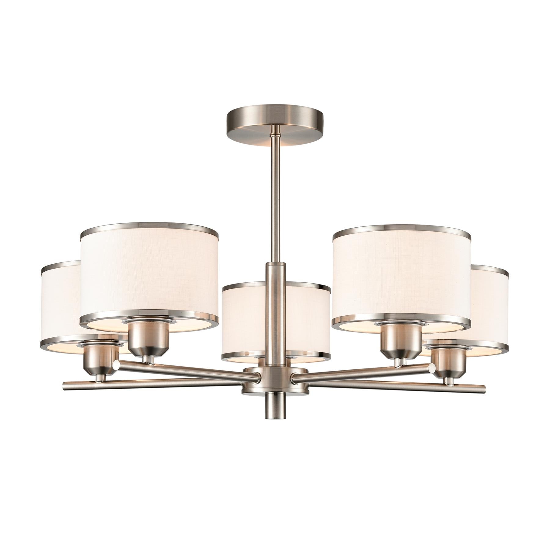 Franklite Polaris 5 Light Semi Flush Ceiling Light In Satin Nickel With Fabric Shades FL2497-5
