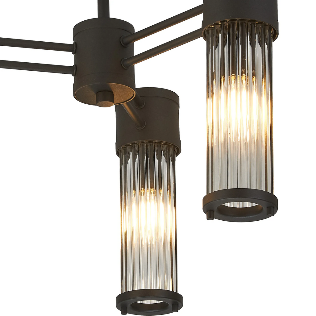 Pillar 3 Light Bathroom Semi Flush Ceiling Light In Satin Black And Clear Glass Rods IP44 E14