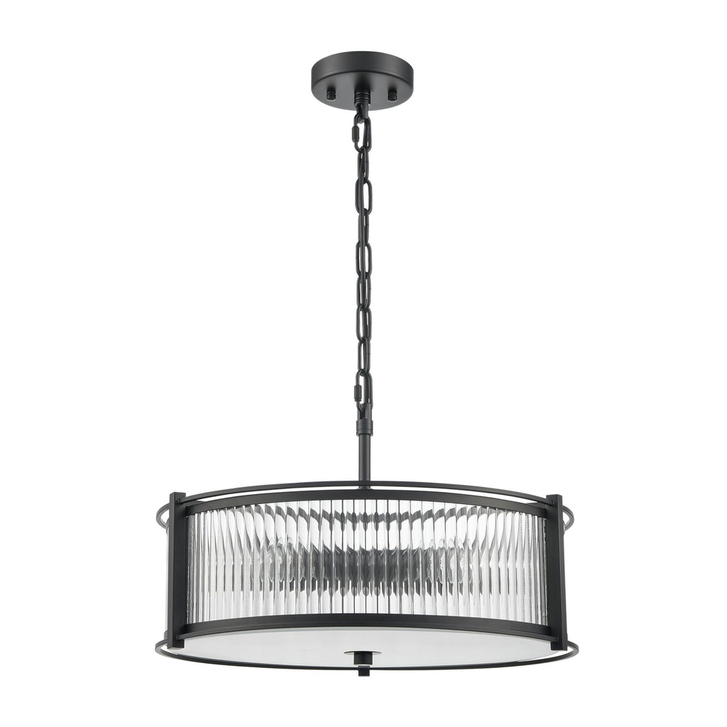 Franklite Sloane 5 Light Ceiling Light In Matt Black With Ribbed And Frosted Glass FL2504-5