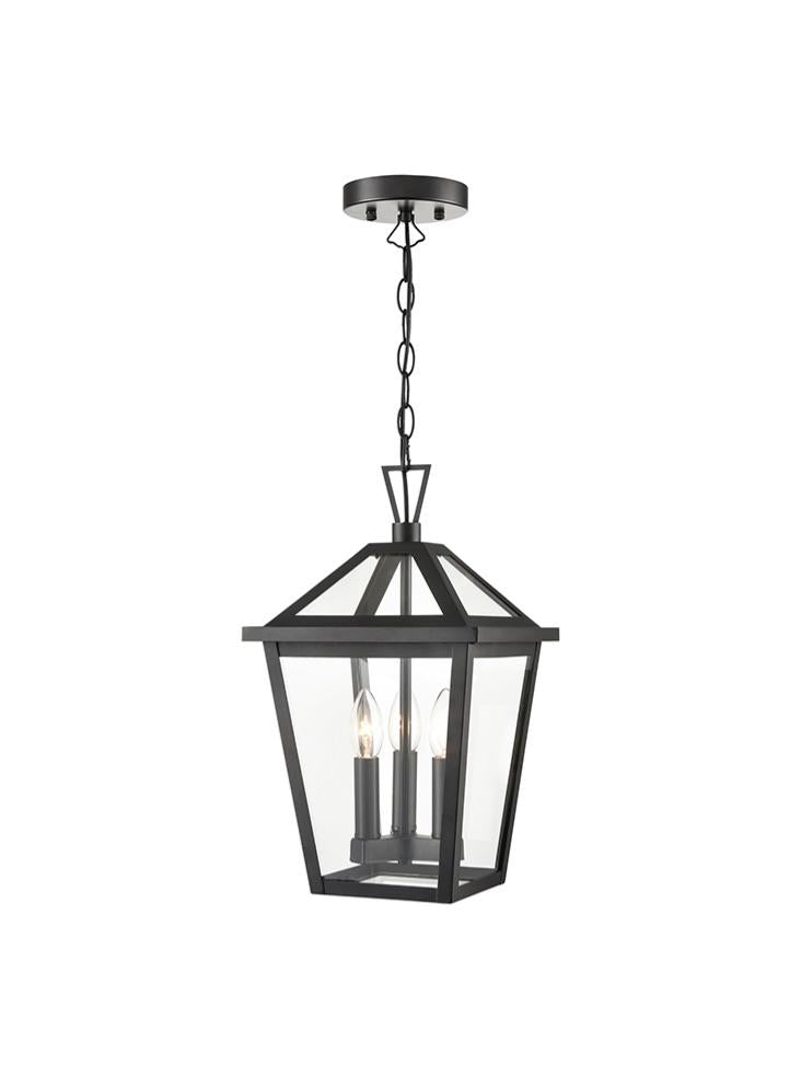 Franklite Dusk Outdoor 3 Light Hanging Ceiling Lantern In Matt Black Finish IP44 EXT6651