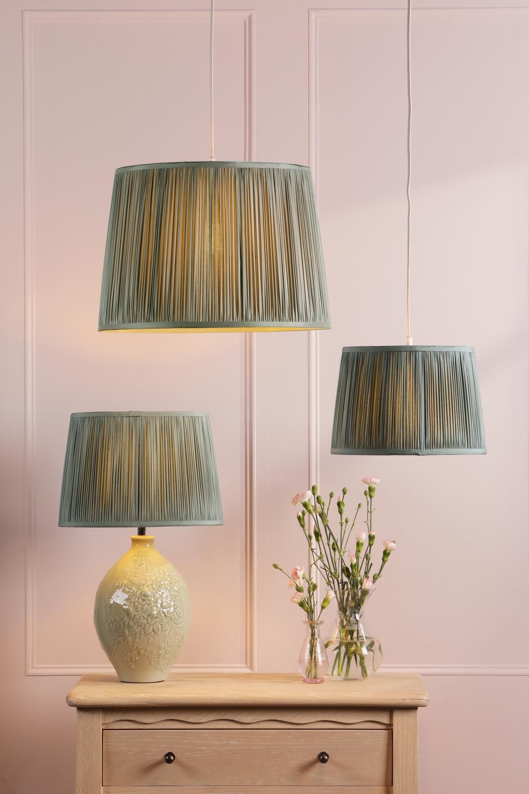 Laura Ashley Hemsley Green 100% Silk Tapered Drum Shade 30cm/12 inch LA3756666-Q
