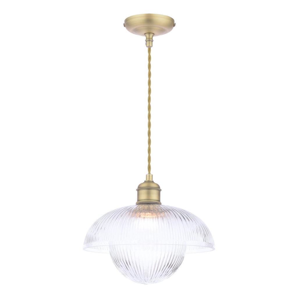 Laura Ashley Billham Pendant Matt Antique Brass and Ribbed Glass LA3756651-Q