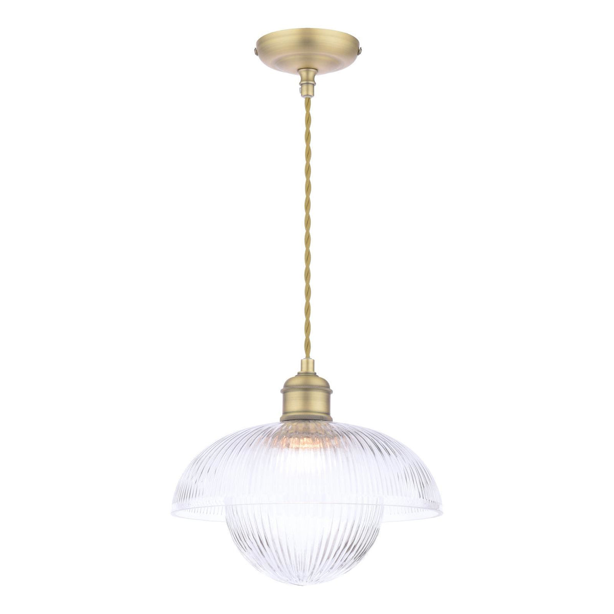 Laura Ashley Billham Pendant Matt Antique Brass and Ribbed Glass LA3756651-Q