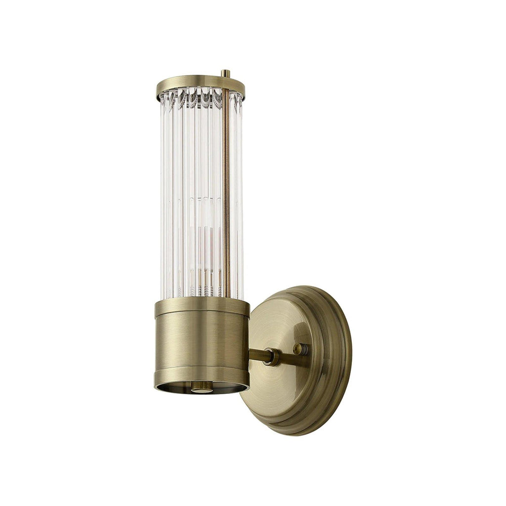 Pillar 1 Light Bathroom Wall Light In Antique Brass And Clear Glass Rods IP44 E14