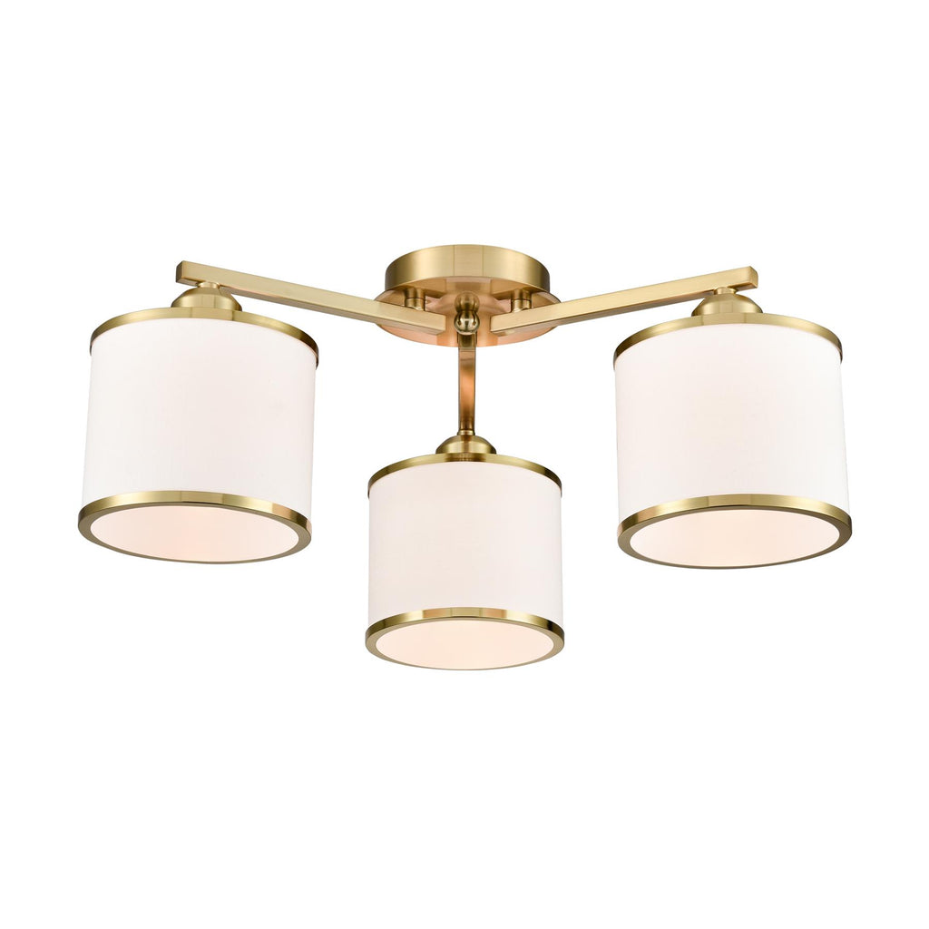 Franklite Sirius 3 Light Flush Ceiling Light In Aged Brass With Off White Shade FL2496-3