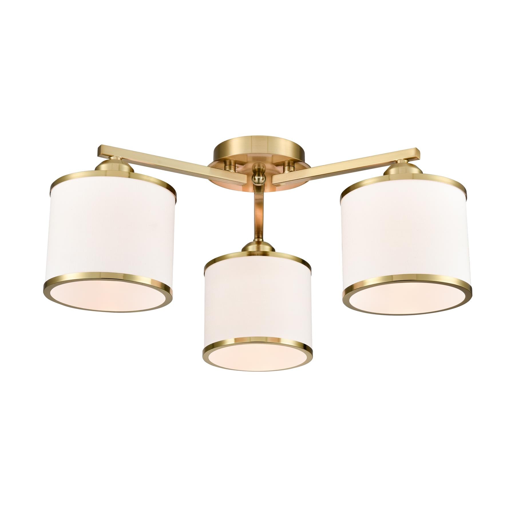 Franklite Sirius 3 Light Flush Ceiling Light In Aged Brass With Off White Shade FL2496-3