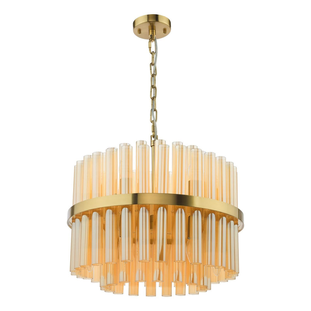Imani 12 Light Pendant Natural Brass and Champagne Ribbed Glass IMA1235