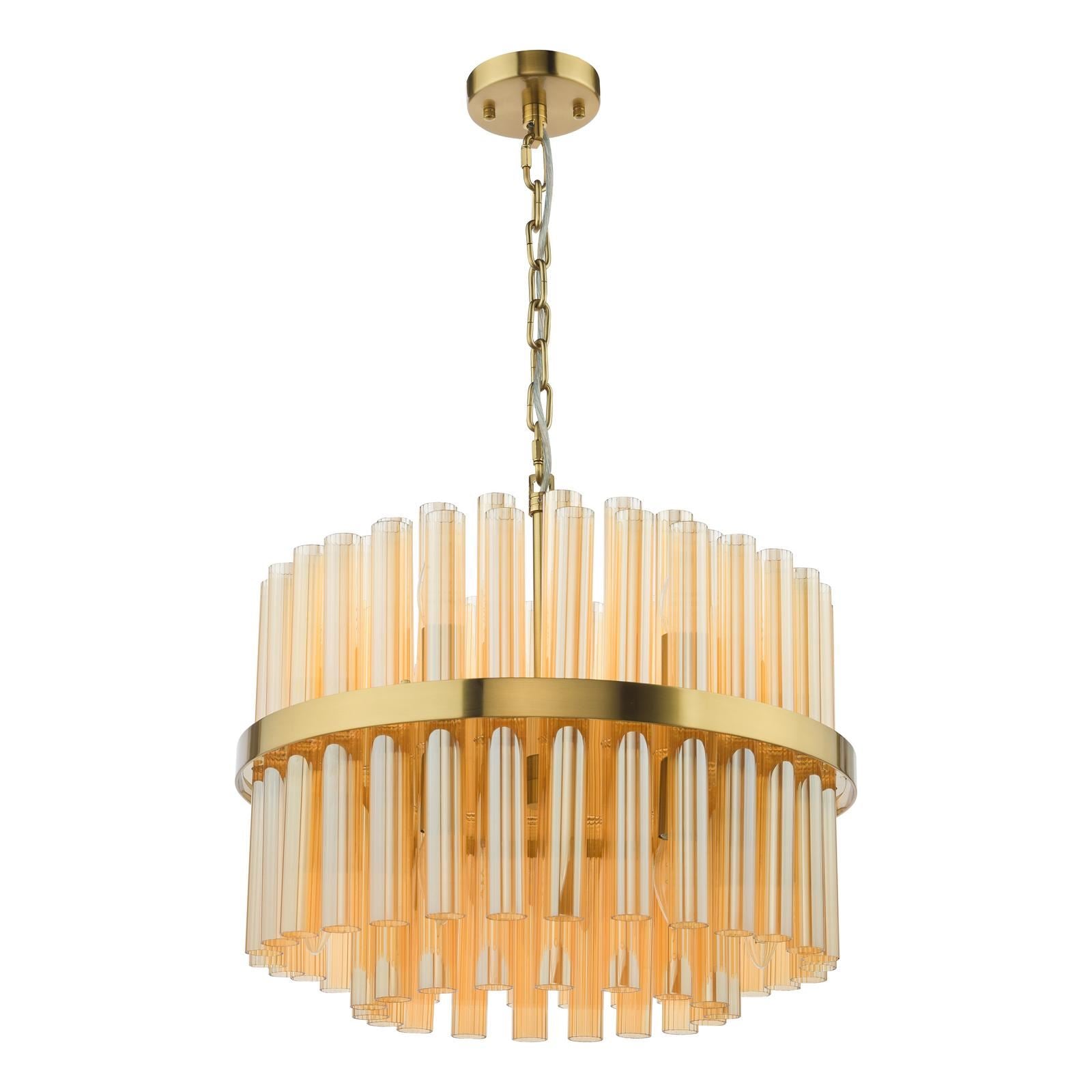 Imani 12 Light Pendant Natural Brass and Champagne Ribbed Glass IMA1235