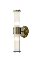 Pillar Up And Down 2 Light Bathroom Wall Light In Antique Brass And Clear Glass Rods IP44 E14