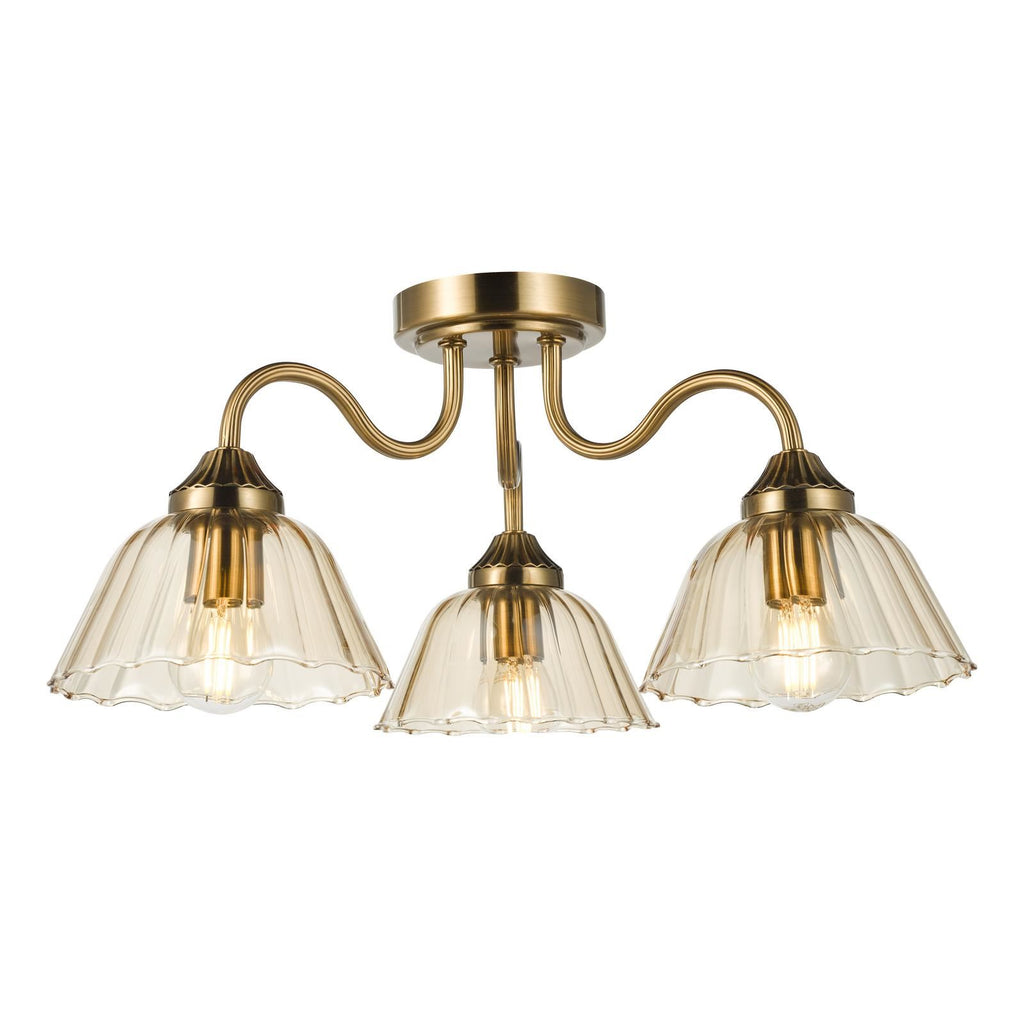Erika 3 Light Semi-Flush Antique Bronze and Amber Glass ERI5363