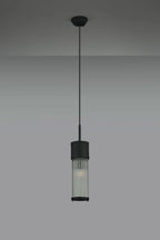 Pillar Bathroom Single Ceiling Pendant Light In Satin Black And Clear Glass Rods IP44 E14