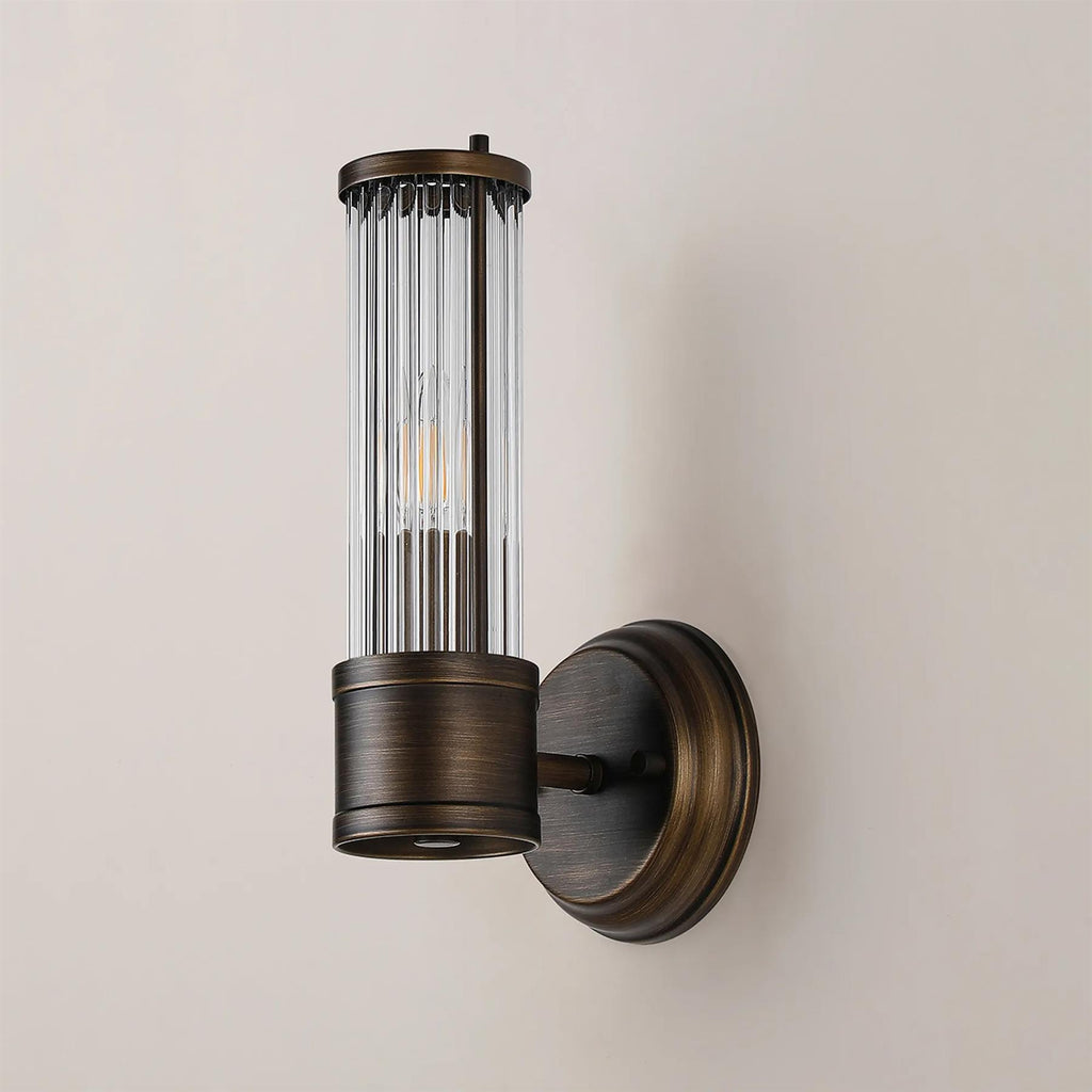 Pillar 1 Light Bathroom Wall Light In Bronze And Clear Glass Rods IP44 E14