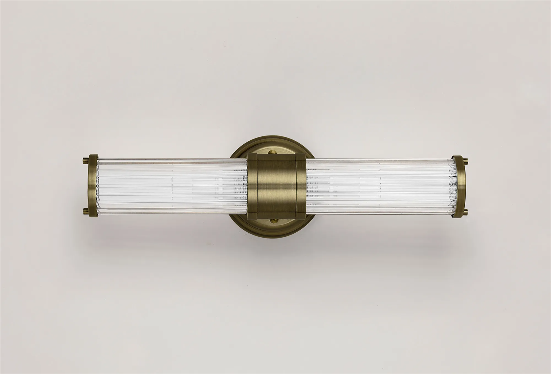 Pillar Up And Down 2 Light Bathroom Wall Light In Antique Brass And Clear Glass Rods IP44 E14