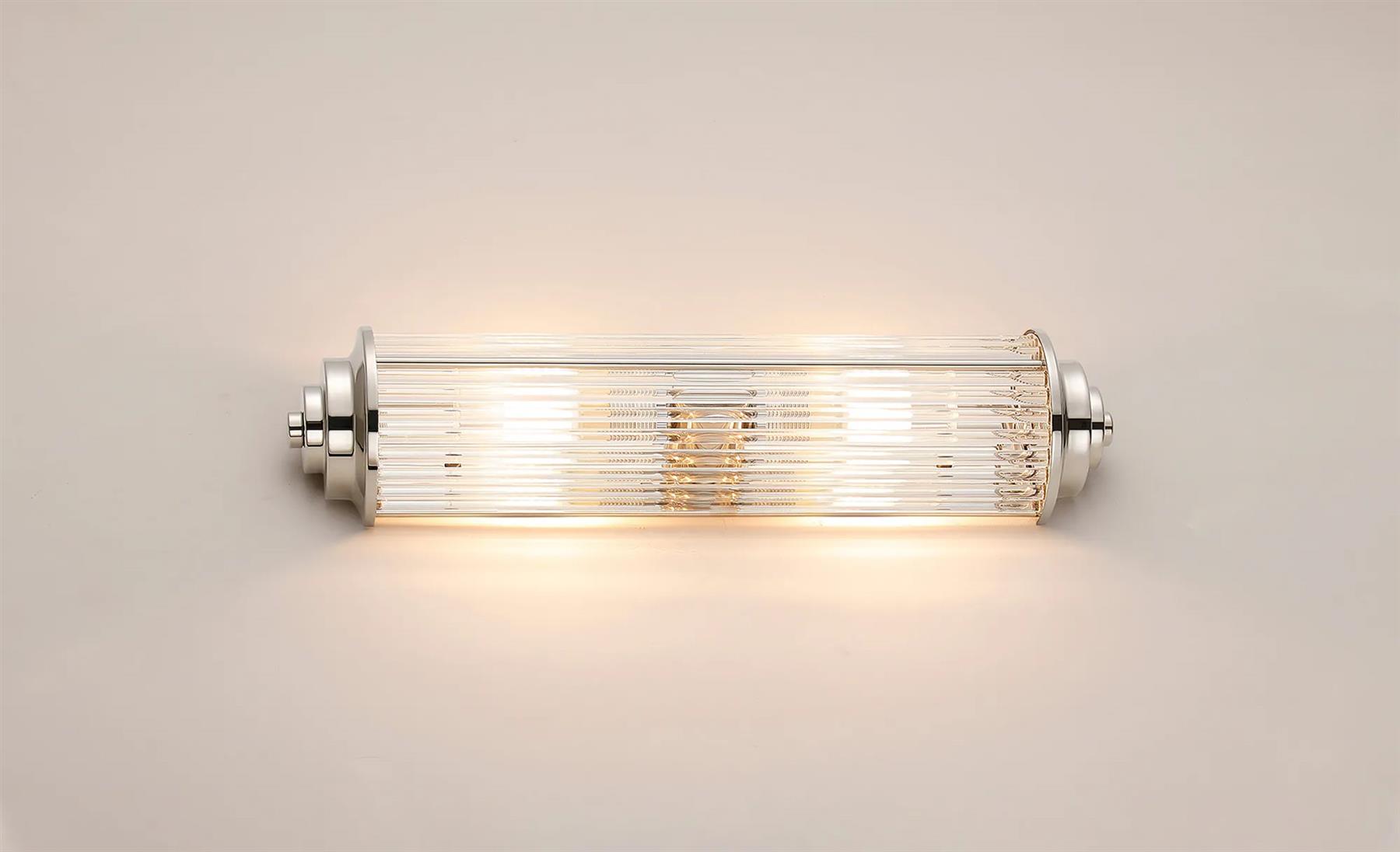 Pillar 2 Light Bathroom Wall Light In Polished Nickel And Clear Glass Rods IP44 G9