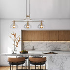 Margarita 3 Light Bar Ceiling Pendant Light In Brass Finish With Clear Glass Shades 31031-3PB
