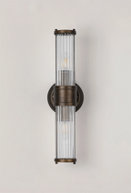 Pillar Up And Down 2 Light Bathroom Wall Light In Bronze And Clear Glass Rods IP44 E14