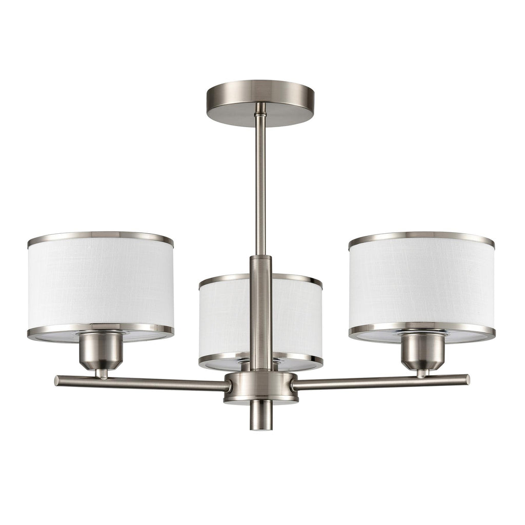 Franklite Polaris 3 Light Semi Flush Ceiling Light In Satin Nickel With Fabric Shades FL2497-3