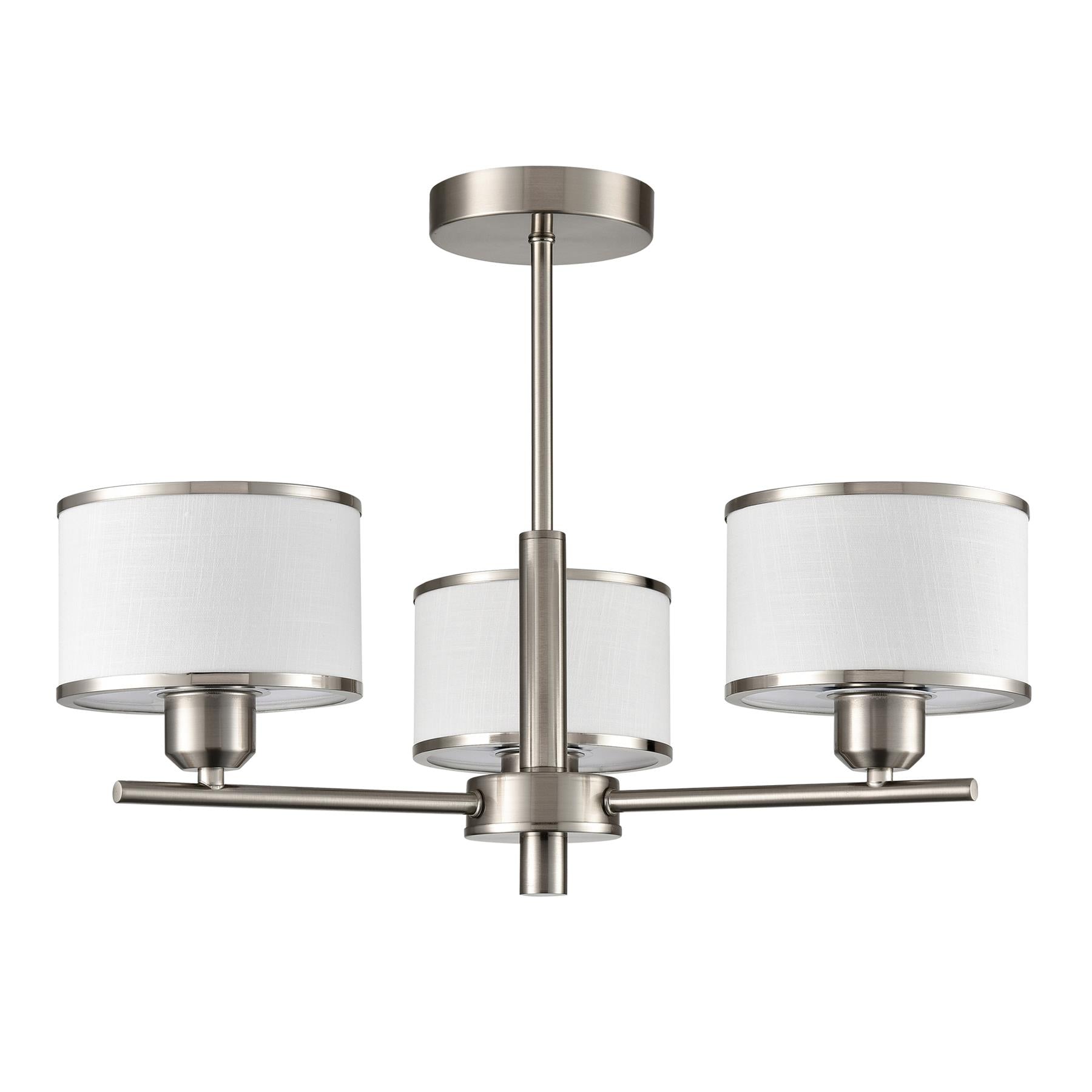 Franklite Polaris 3 Light Semi Flush Ceiling Light In Satin Nickel With Fabric Shades FL2497-3