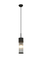 Pillar Bathroom Single Ceiling Pendant Light In Satin Black And Clear Glass Rods IP44 E14