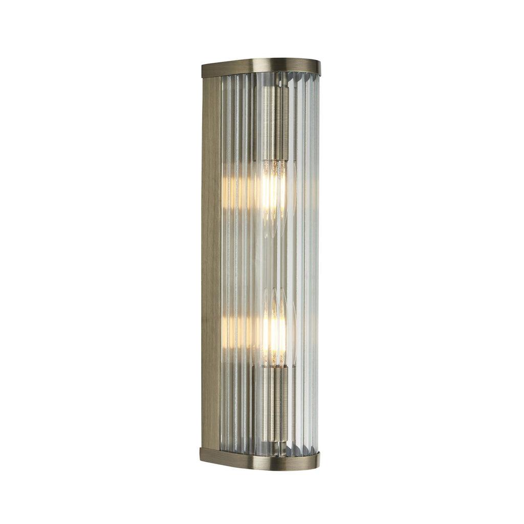 Ridgeton Twin Wall Light In Antique Brass With Ribbed Glass 118597